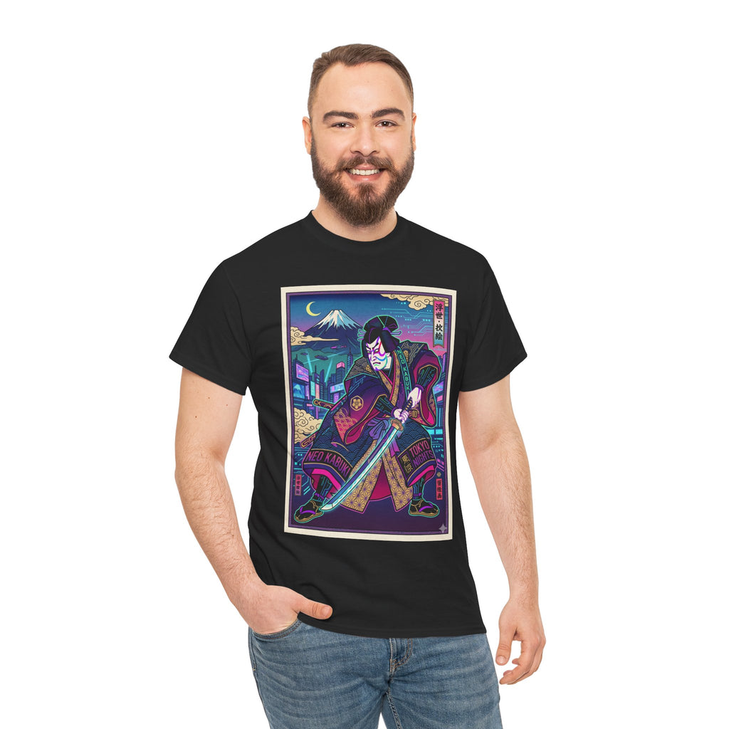 Samurai Night T-Shirt — Neon Ukiyo-e Sword Art Tee - Japanese Streetwear T-Shirt | Tokyo Style X