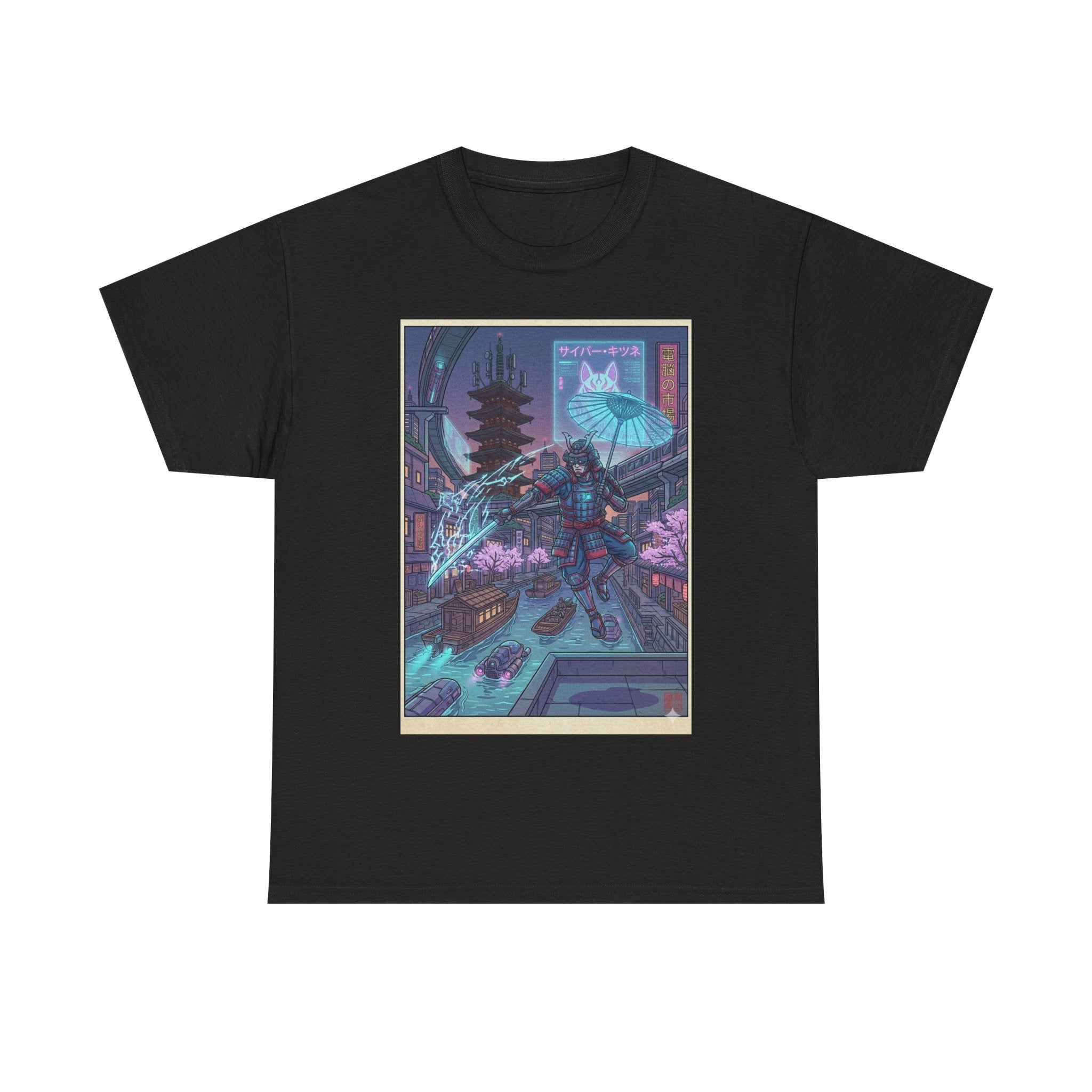 Cyberpunk Samurai Tee — Neon Night City Graphic T-Shirt - Japanese Streetwear T-Shirt | Tokyo Style X