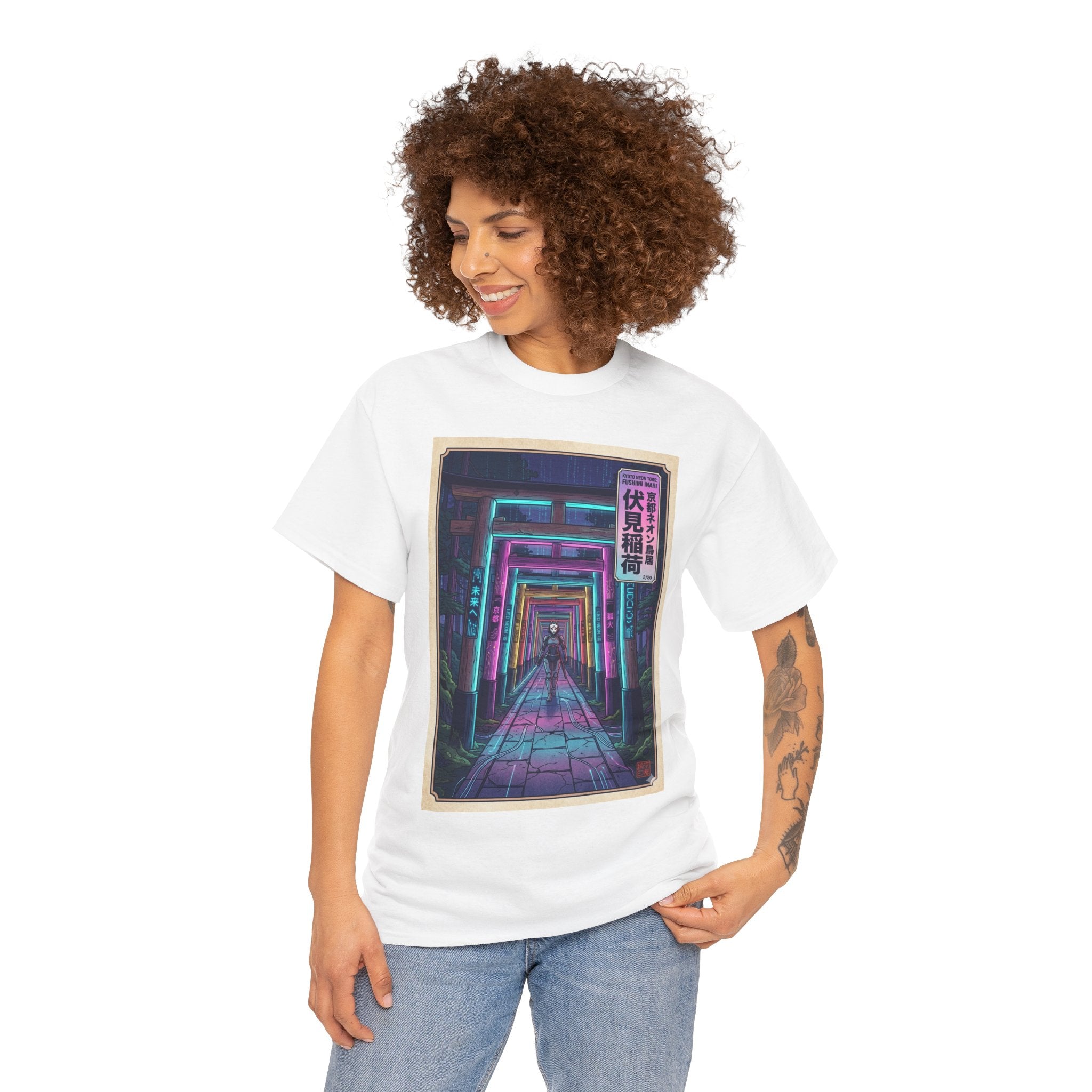 Neon Torii Gate Tee — Vaporwave Fushimi Inari Tunnel Graphic T-Shirt