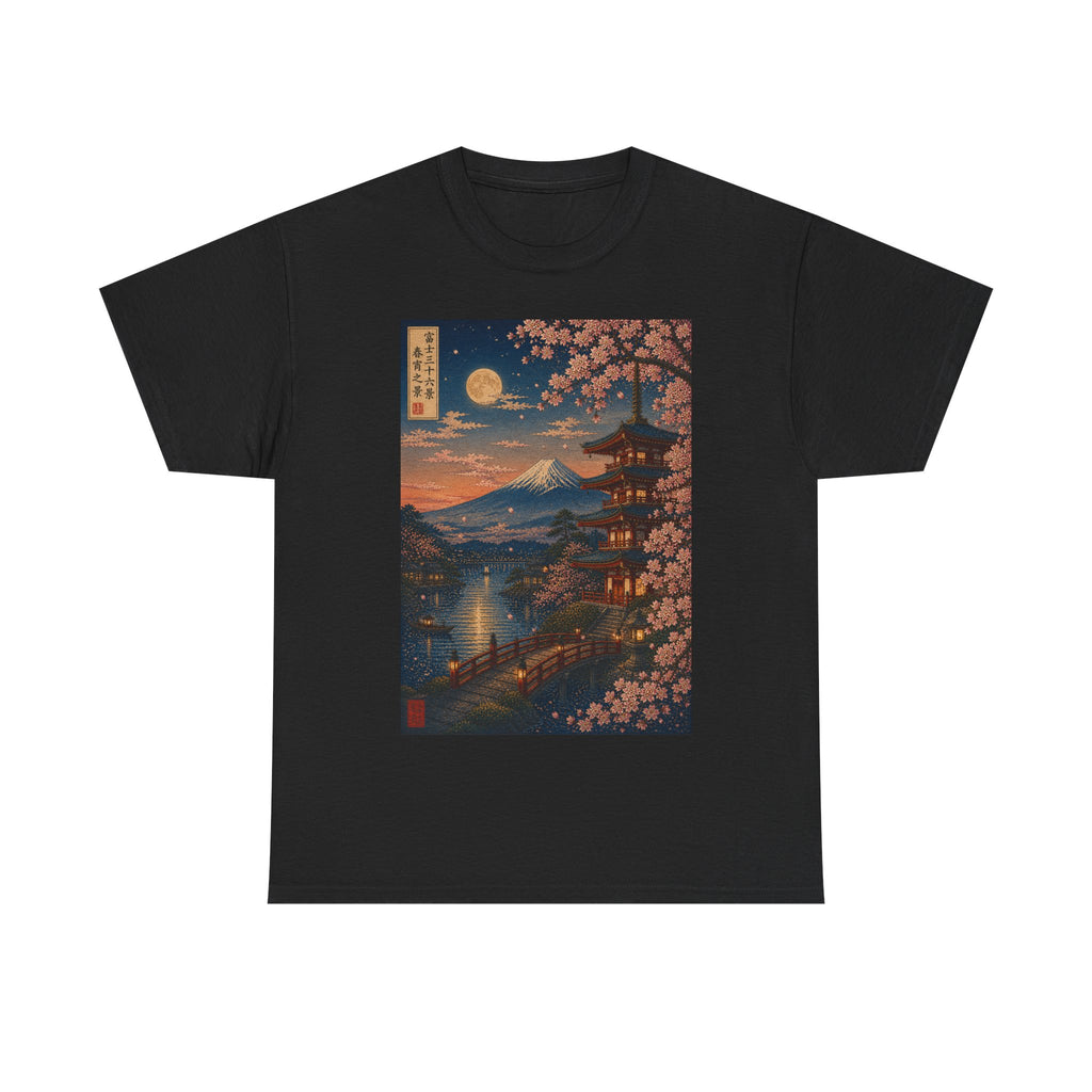 T-Shirt — Moonlit Mount Fuji Cherry Blossom Japanese Landscape Tee