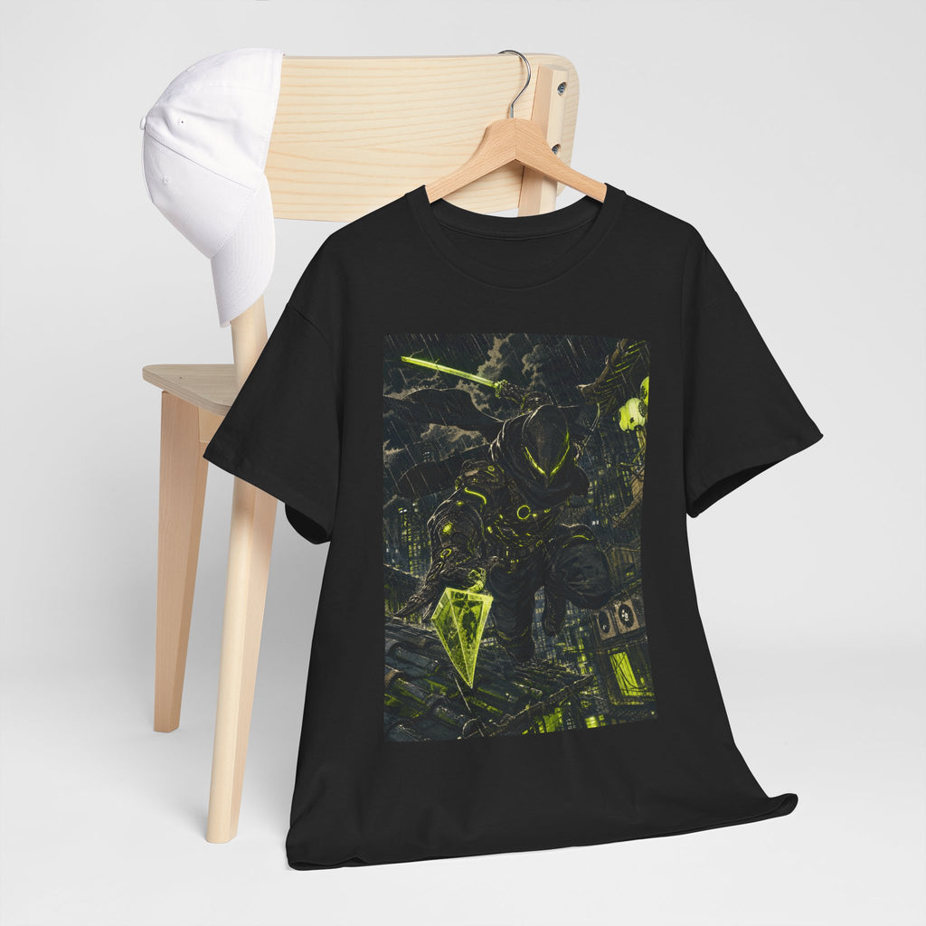 Neon Cyberpunk Graphic Tee — Dark Futuristic Cityscape Design