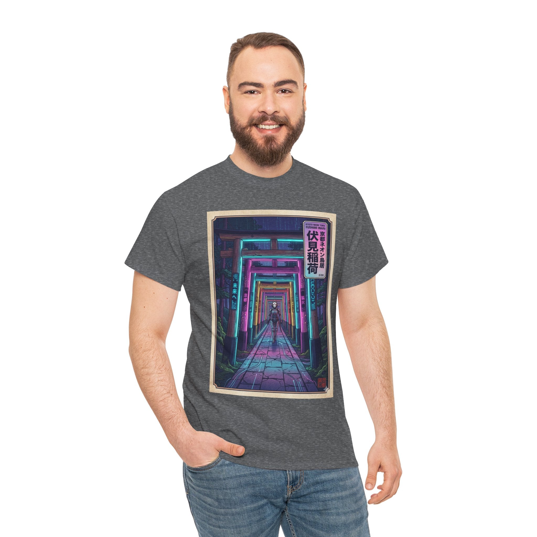 Neon Torii Gate Tee — Vaporwave Fushimi Inari Tunnel Graphic T-Shirt
