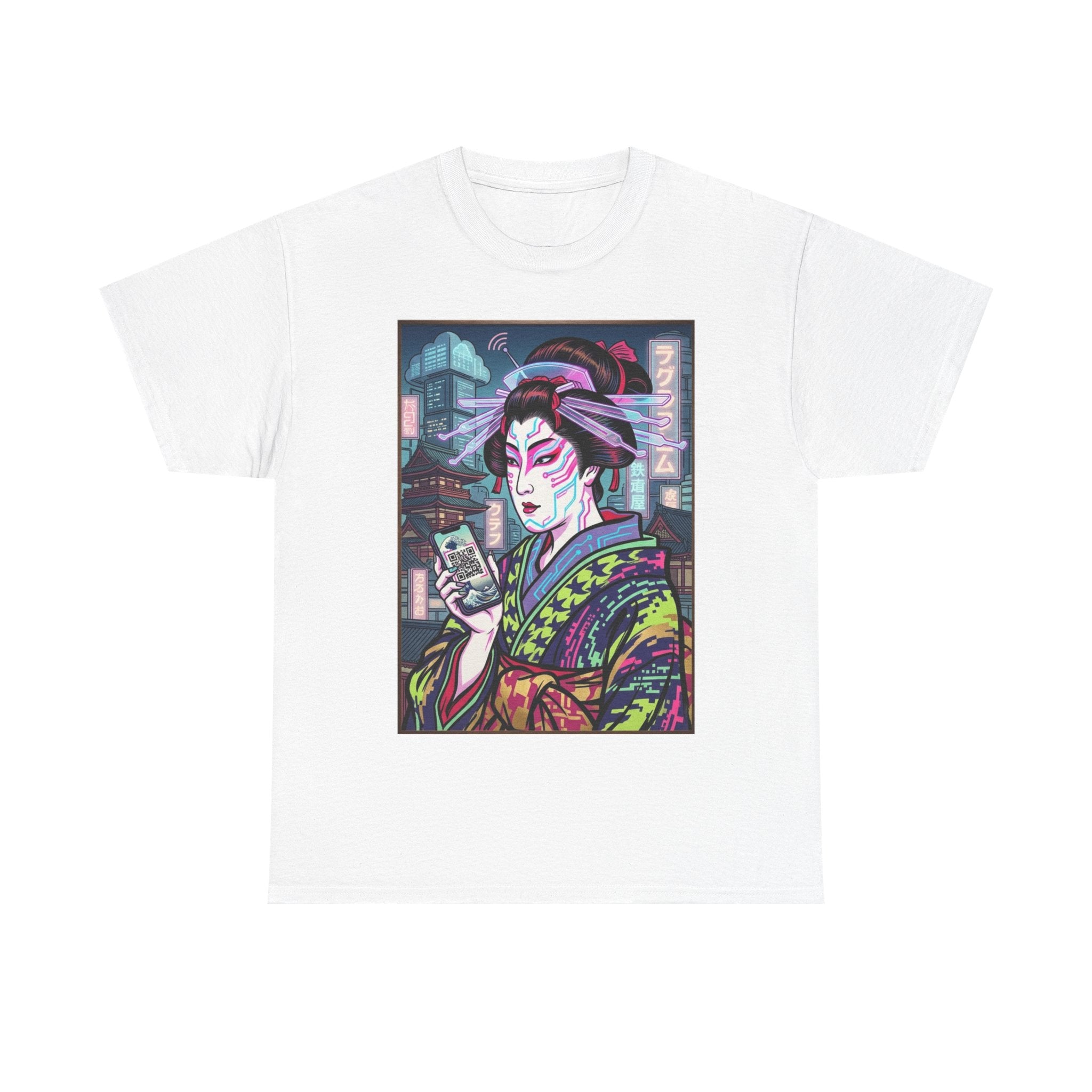 Geisha Cyberpunk T-Shirt — Neon Ukiyo-e Art Tee