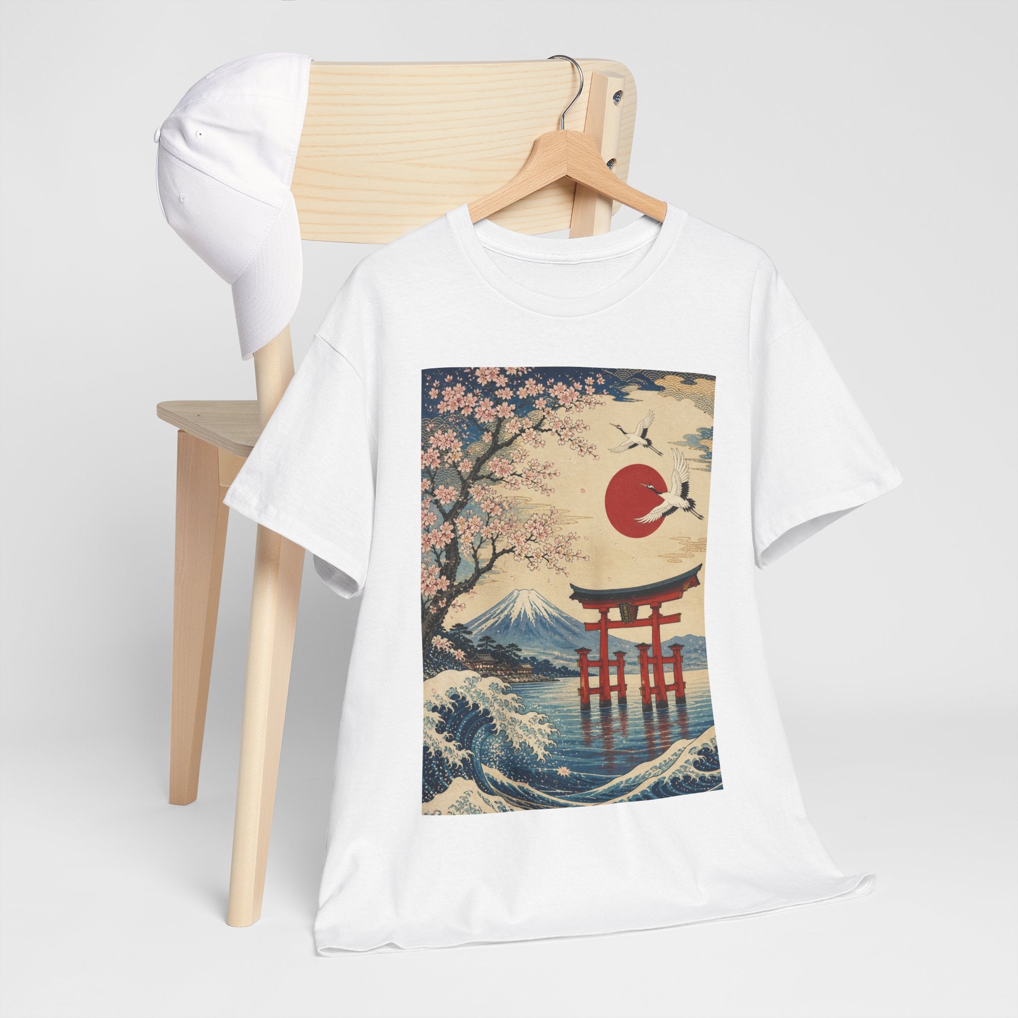 Japanese Landscape Tee — Torii, Mt. Fuji & Cherry Blossom Graphic Shirt