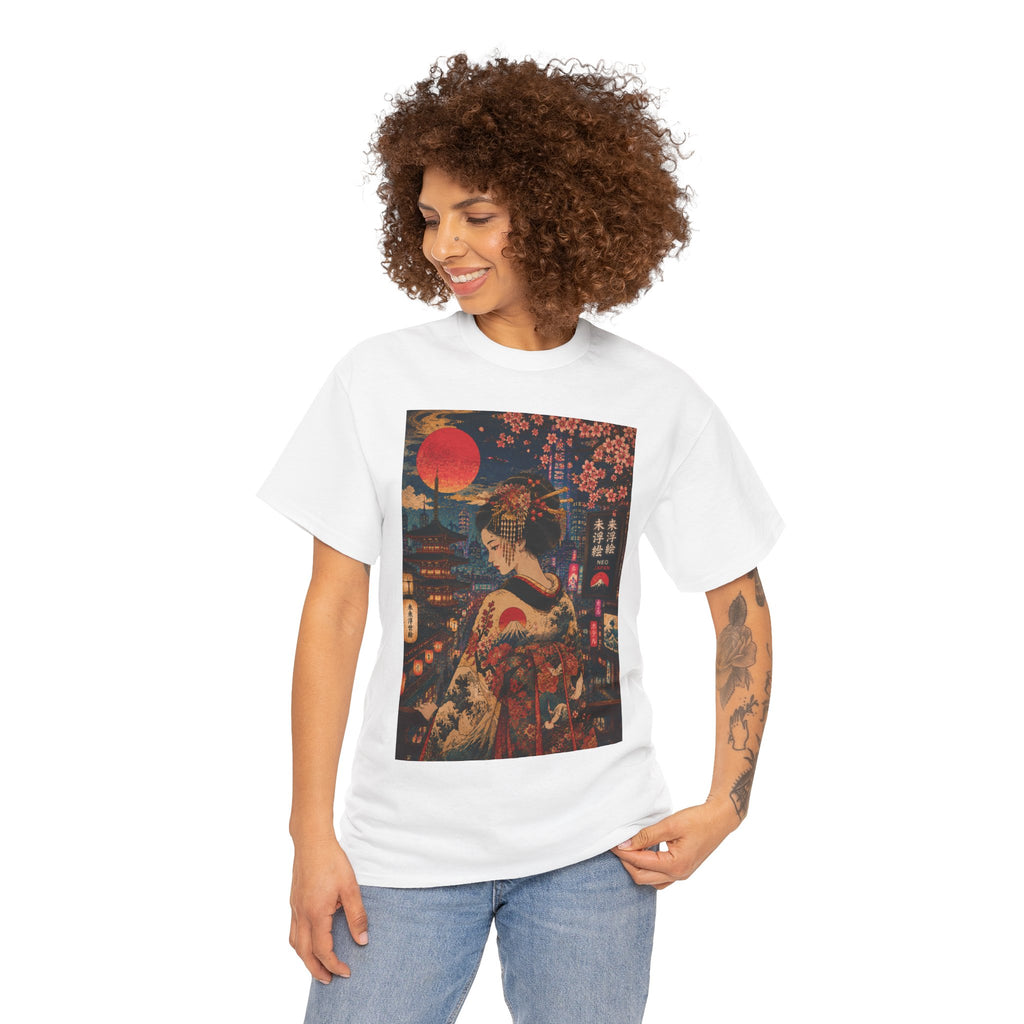 Geisha Nightscape Tee — Vintage Japanese Kimono Art T-Shirt