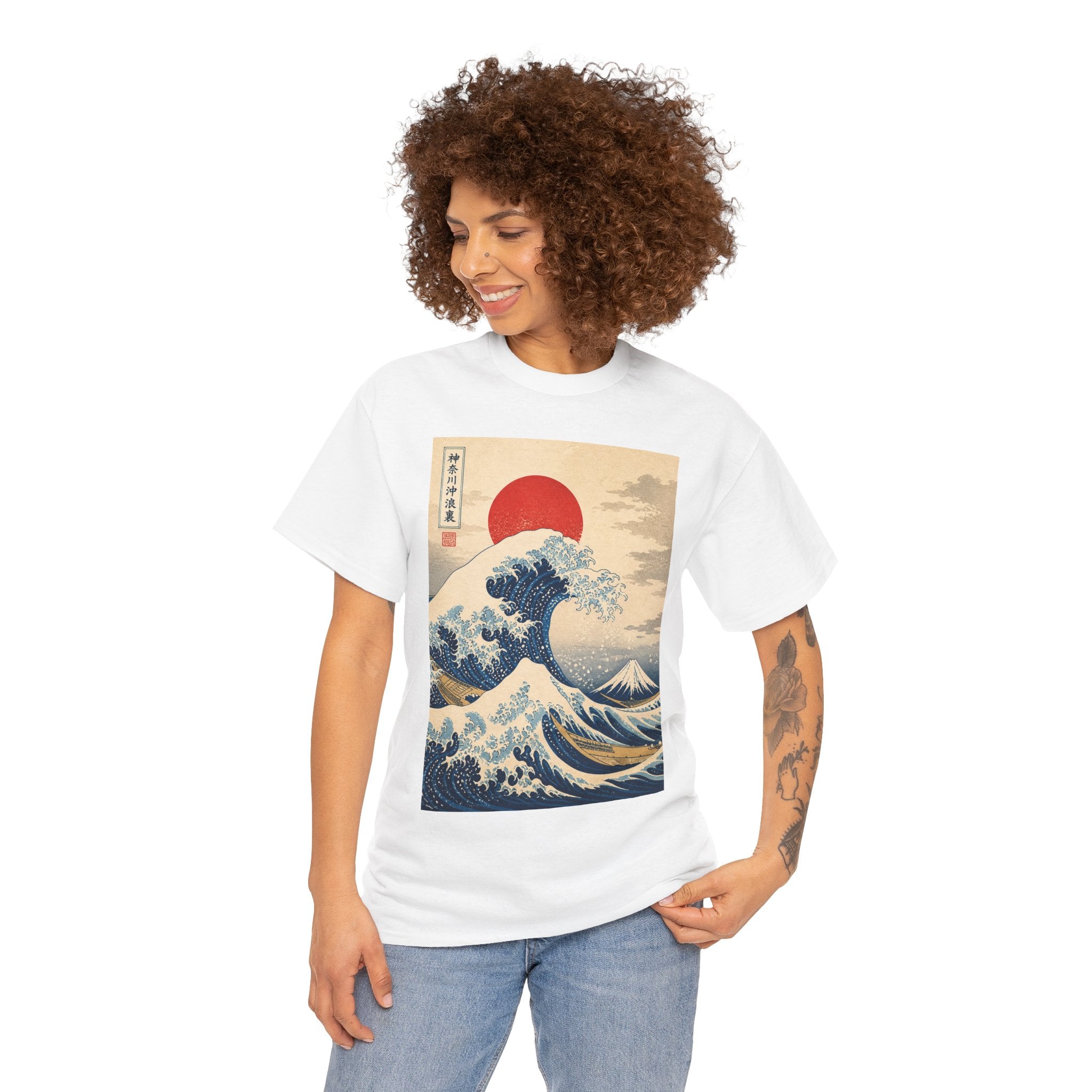 Wave and Red Sun T-Shirt — Vintage Japanese Great Wave Graphic Tee