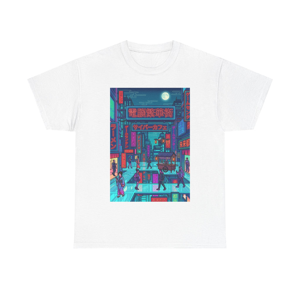 Cyberpunk Cityscape Tee — Neon Tokyo Street Scene Graphic T‑Shirt