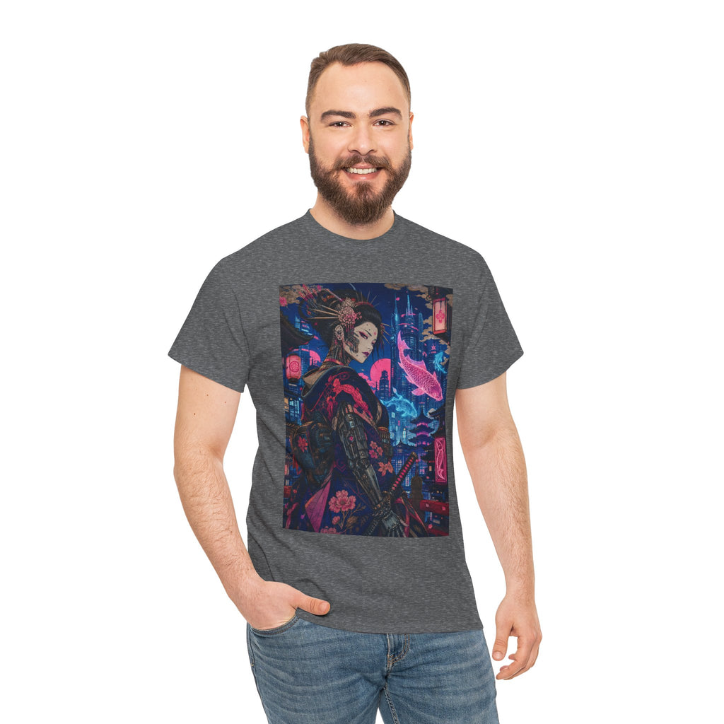 Cyberpunk Geisha Art Tee — Neon Tokyo Samurai Girl Graphic T-Shirt