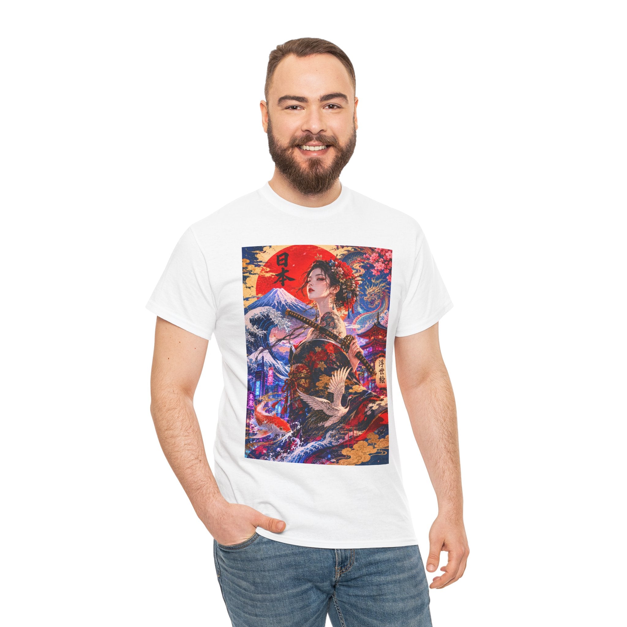 Geisha Sunset Graphic Tee — Vibrant Japanese Art T-Shirt