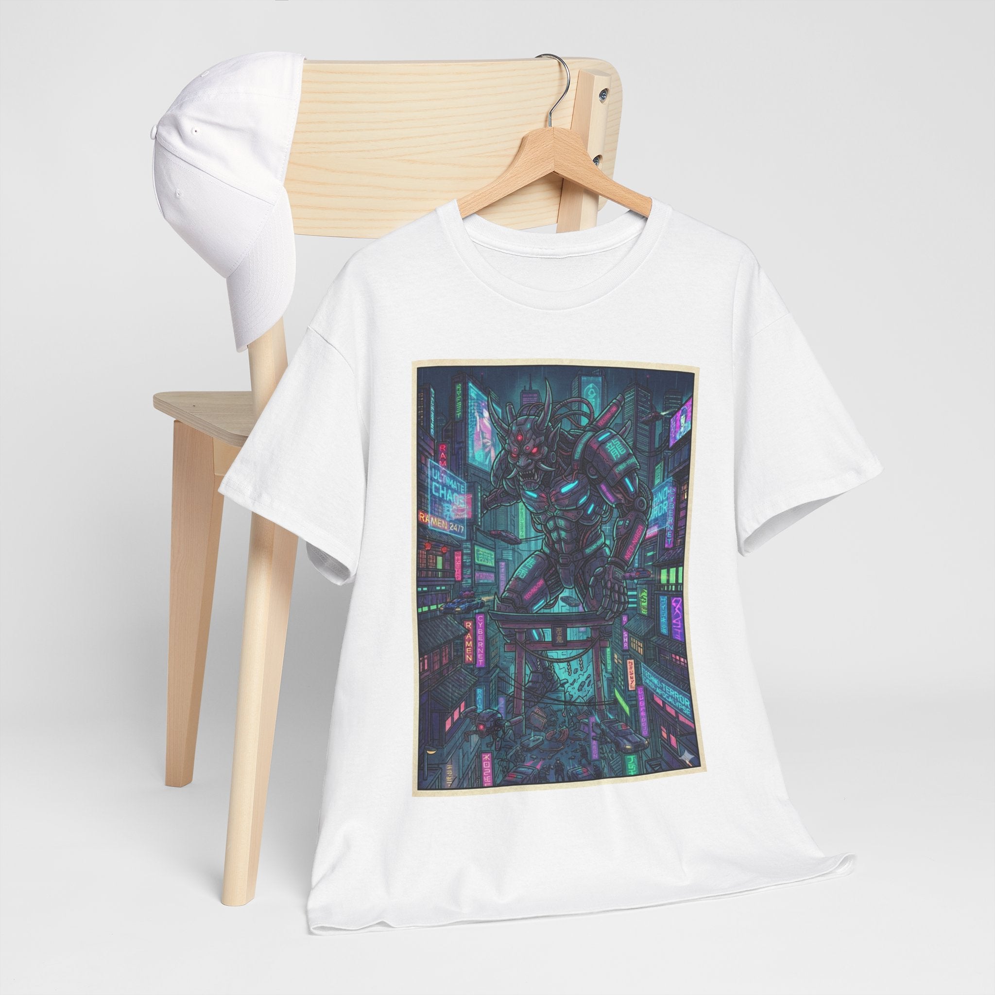 Cyberpunk Cityscape Tee — Neon Samurai Street Art Graphic T-Shirt