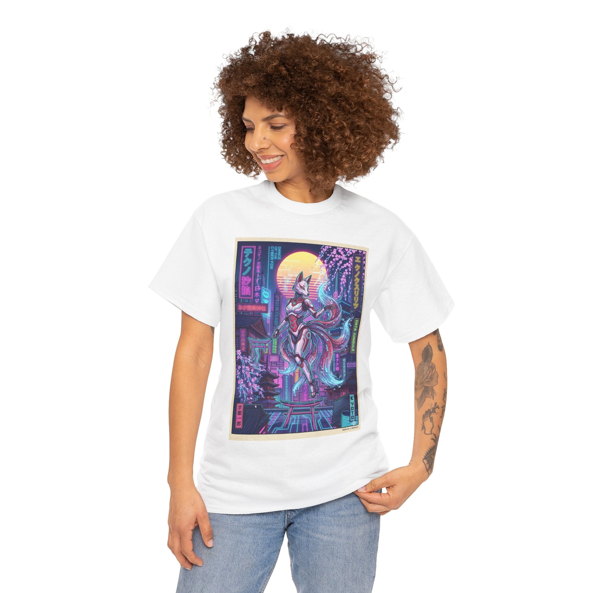 Cyberpunk Kitsune T-Shirt — Neon Japan Fox Spirit Tee - Japanese Streetwear T-Shirt | Tokyo Style X
