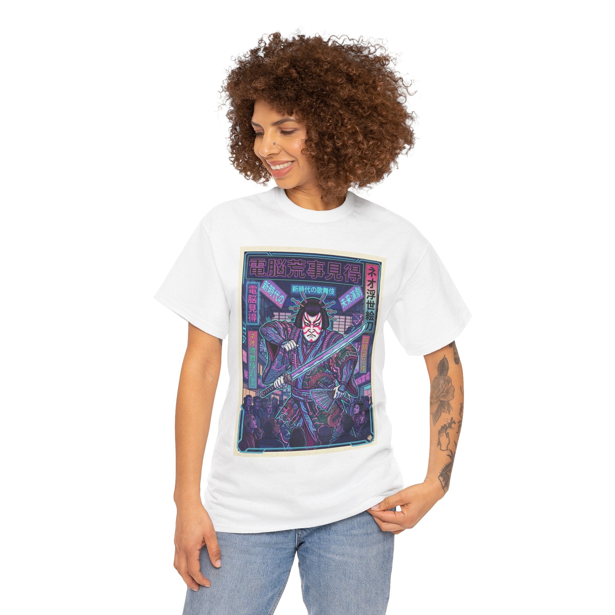 Samurai Neon Cyberpunk T-Shirt — Retro Japanese Rider Graphic Tee - Japanese Streetwear T-Shirt | Tokyo Style X