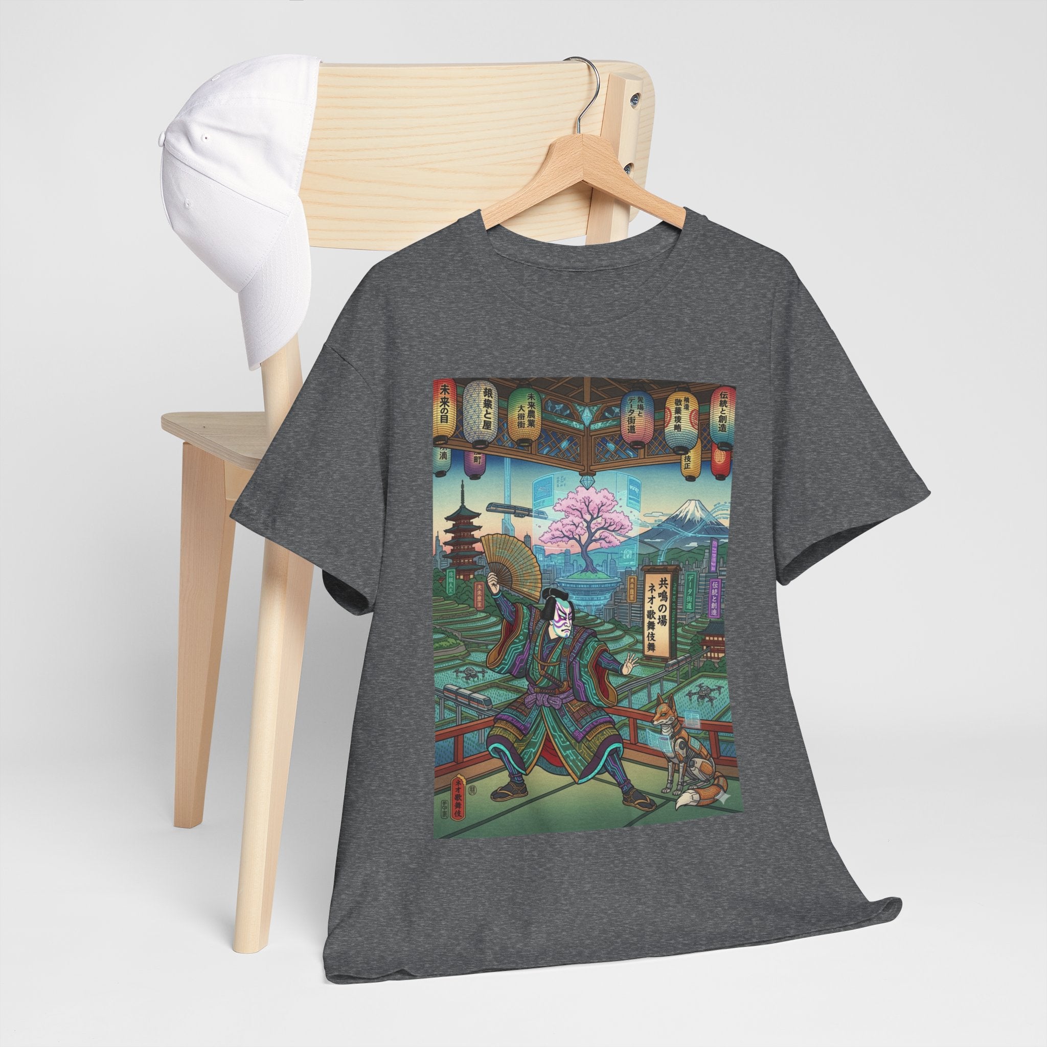 Samurai Garden Tee — Retro Japanese Ukiyo-e Cherry Blossom Graphic T-Shirt - Japanese Streetwear T-Shirt | Tokyo Style X