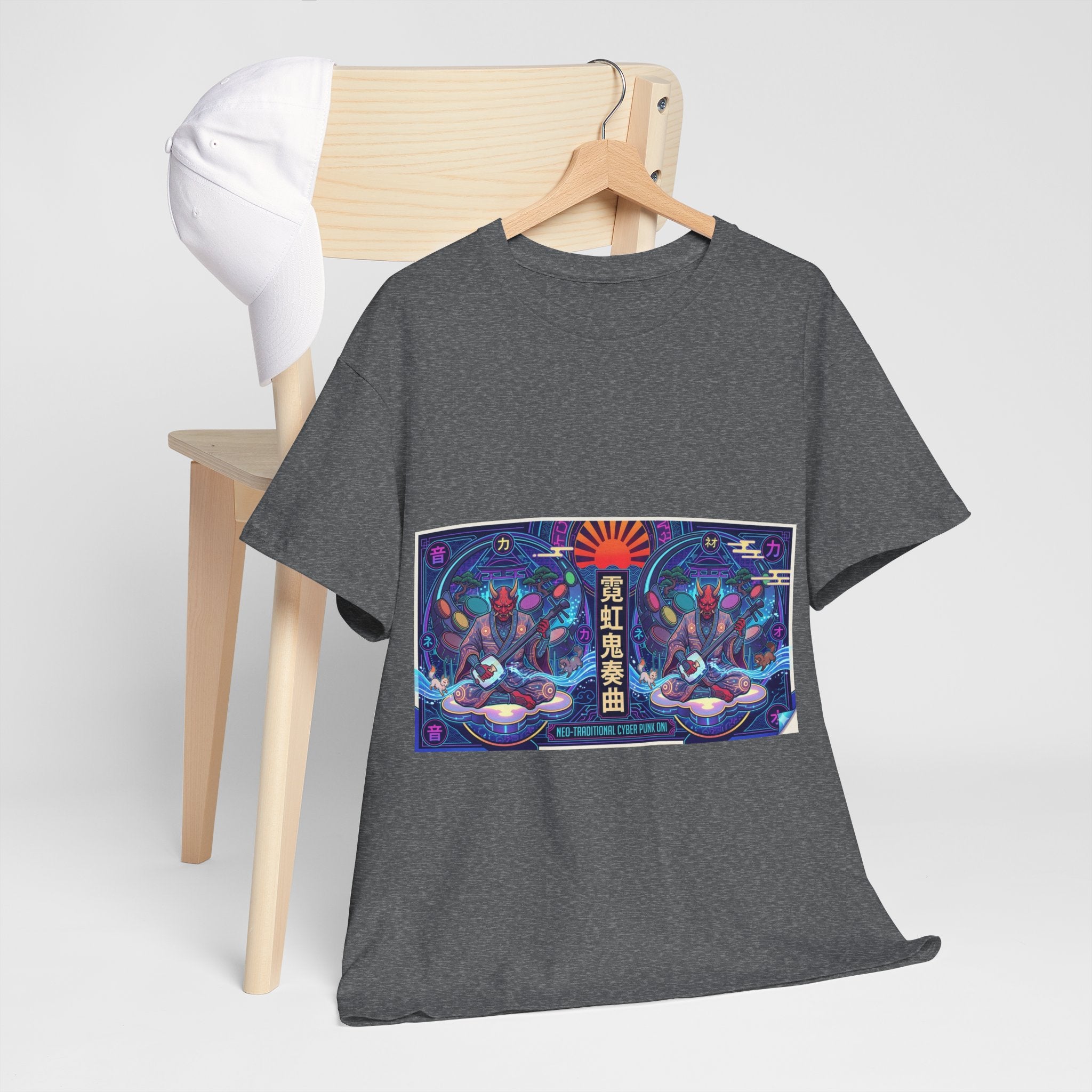 Graphic Tee — Neon Lotus Meditation Design (Japanese Text)