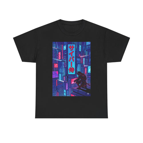 Cyber Samurai T‑Shirt — Neon Cyberpunk Tokyo Graphic Tee