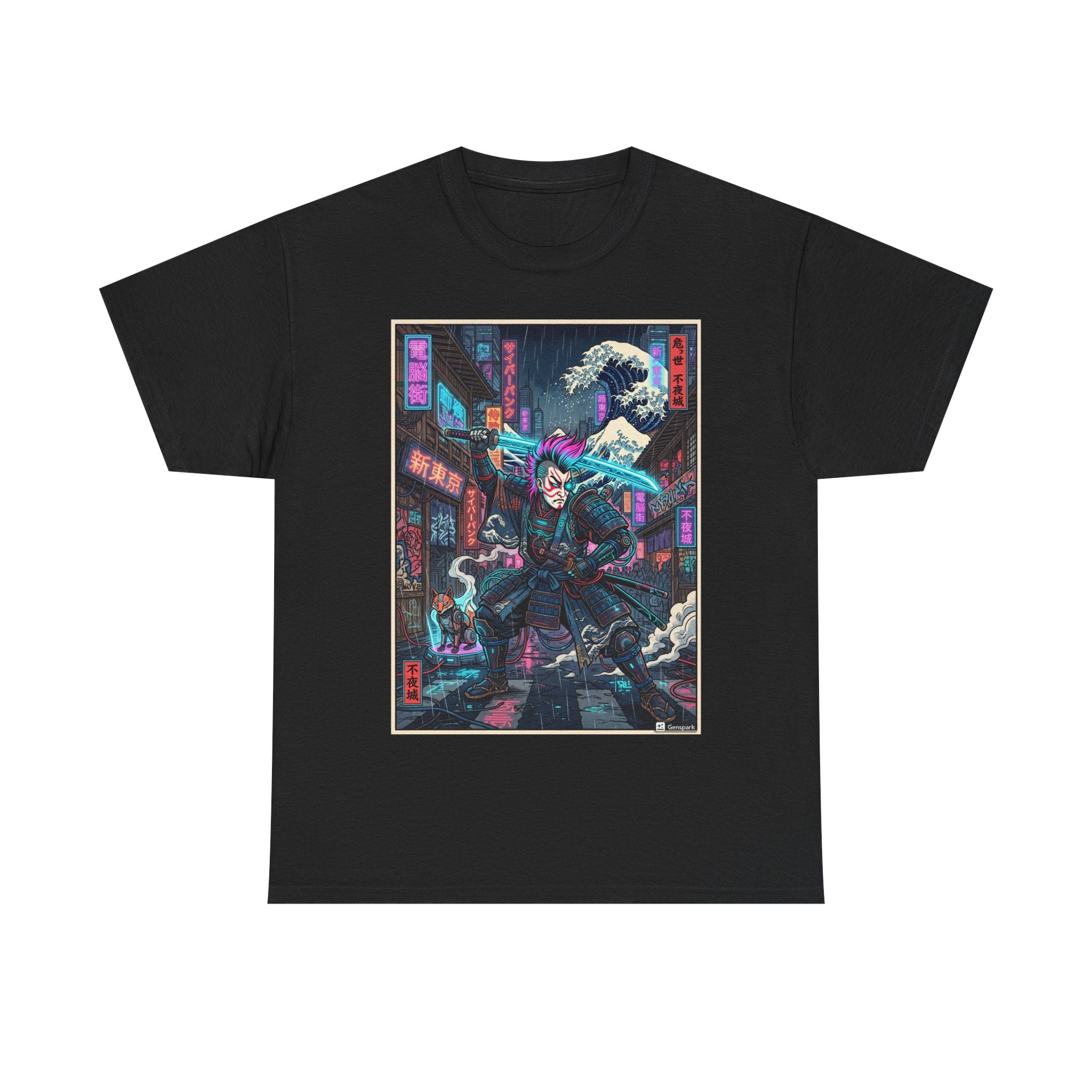 Cyberpunk Samurai T-Shirt — Neon Night Street Anime Graphic Tee - Japanese Streetwear T-Shirt | Tokyo Style X