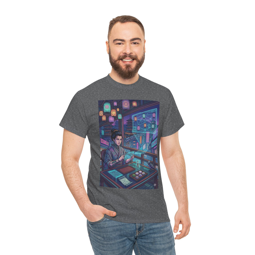 Cyberpunk Programmer Tee — Neon Night City Tech Art T-Shirt - Japanese Streetwear T-Shirt | Tokyo Style X