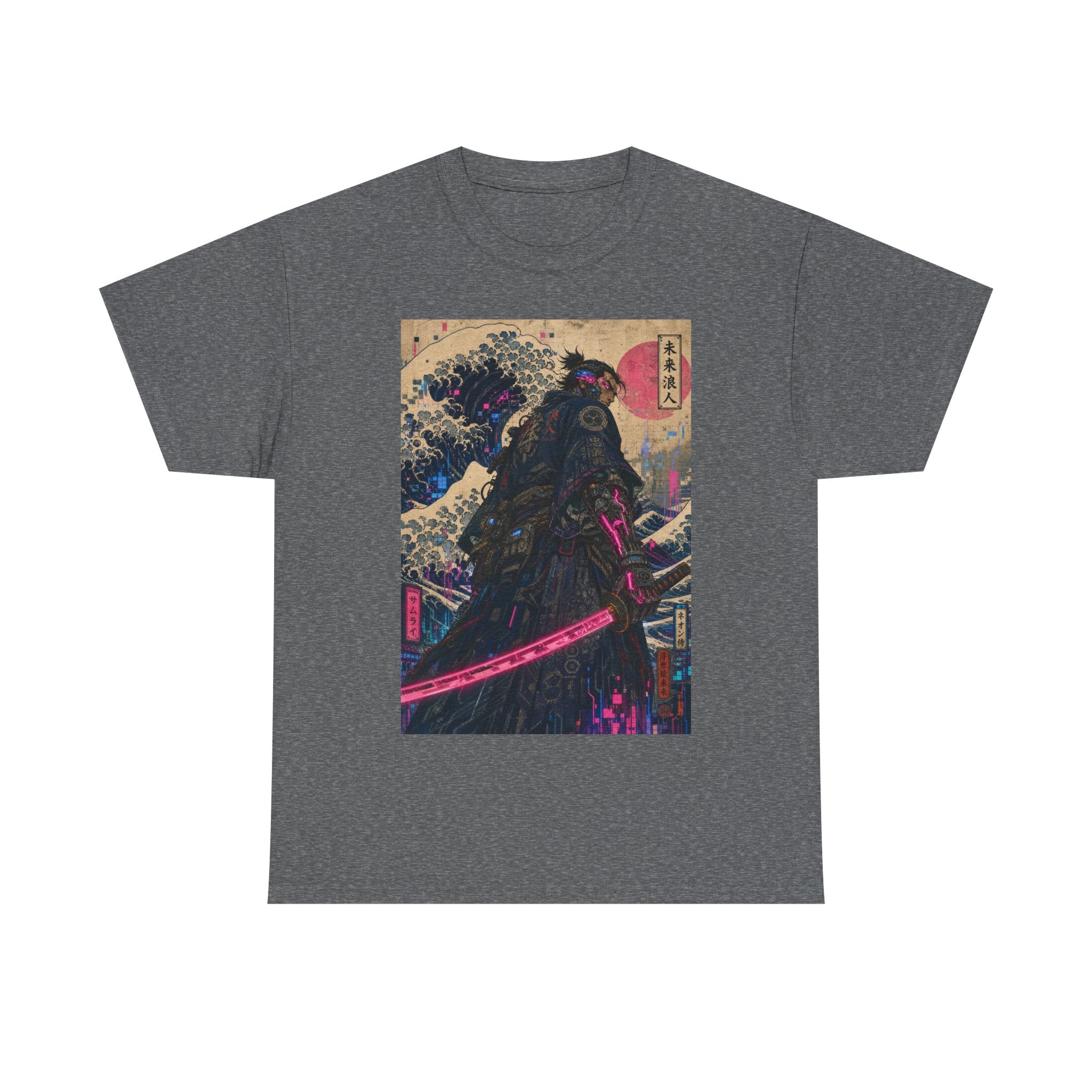 Samurai Wave T-Shirt — Neon Katana Japanese Ukiyo-e Graphic Tee - Japanese Streetwear T-Shirt | Tokyo Style X