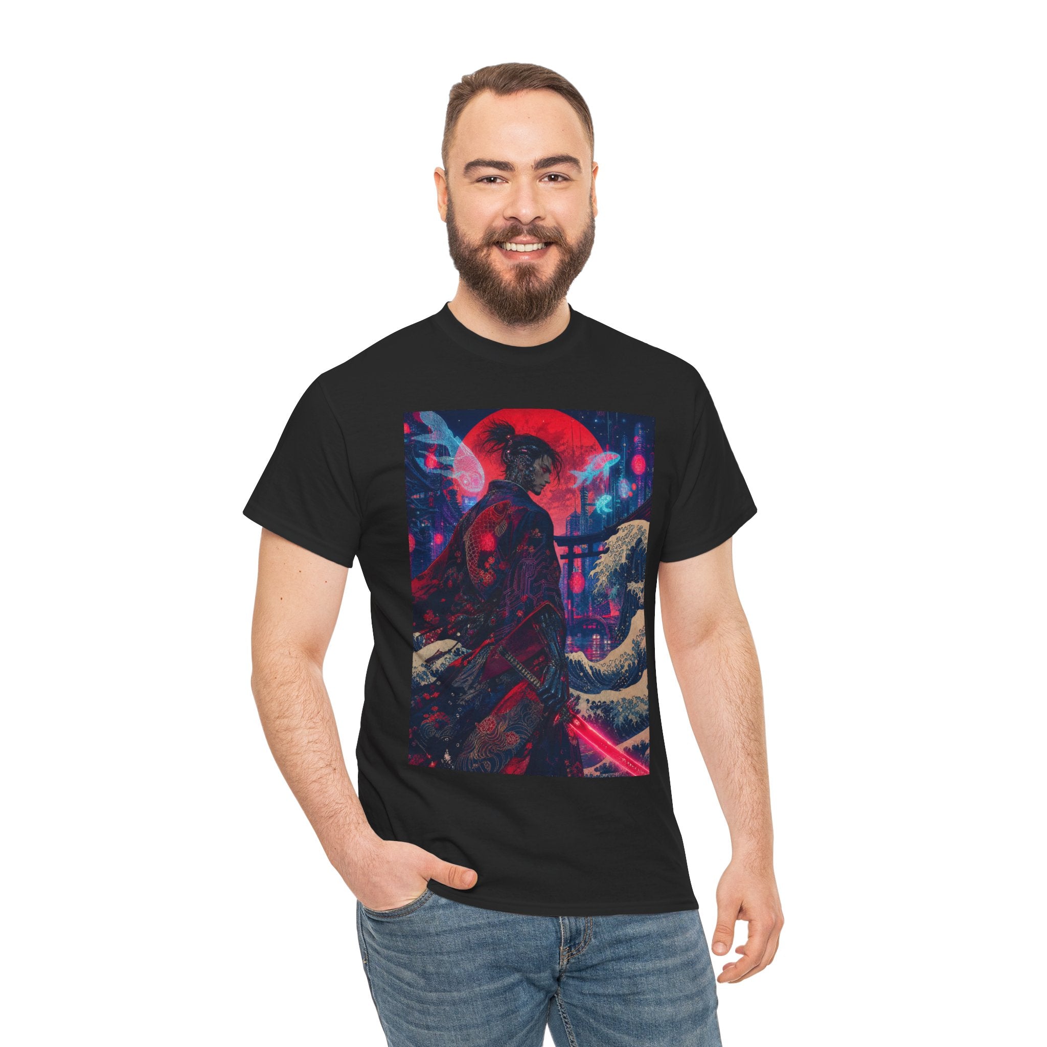 Cyber Samurai Tee — Neon Retro Anime Graphic T-Shirt