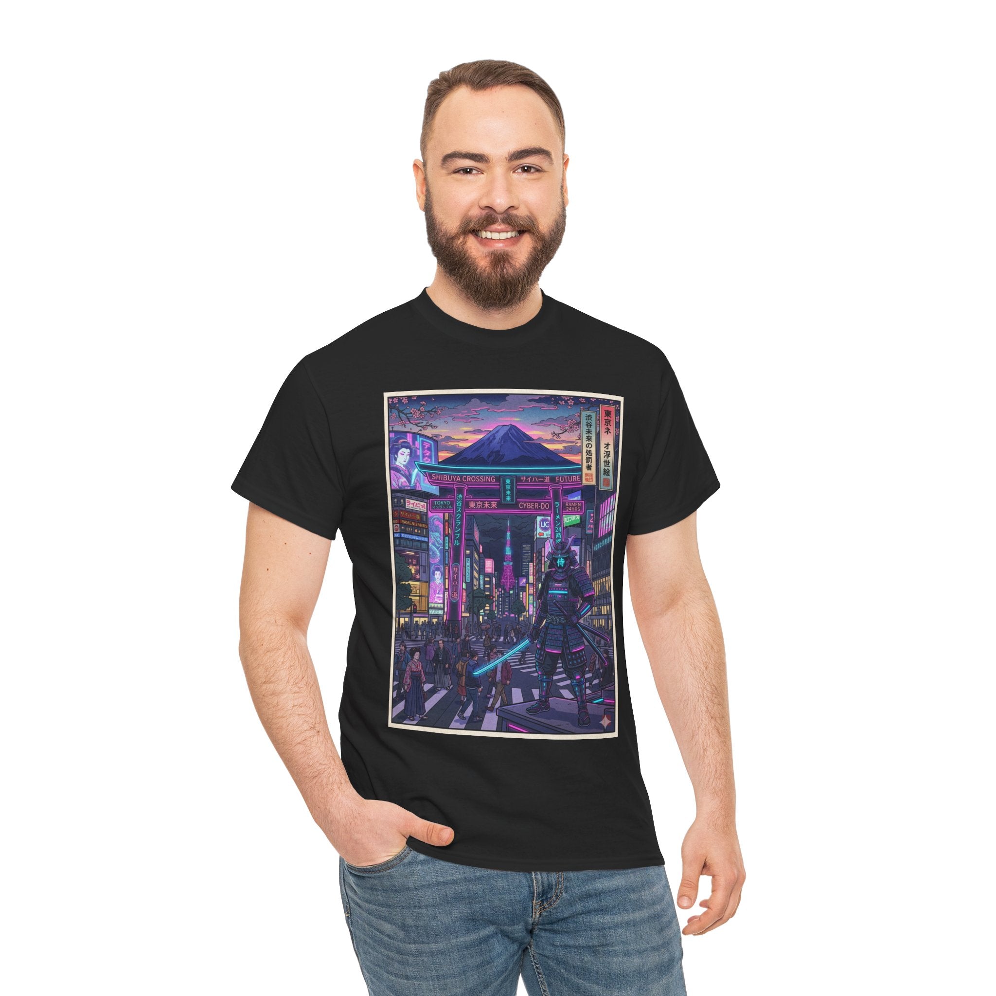 Cyberpunk Night Market T-Shirt — Neon Samurai Tokyo Streetwear