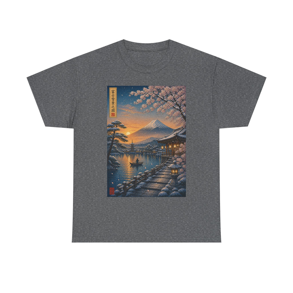Japanese Sakura Sunset T-Shirt — Mount Fuji Cherry Blossom Print