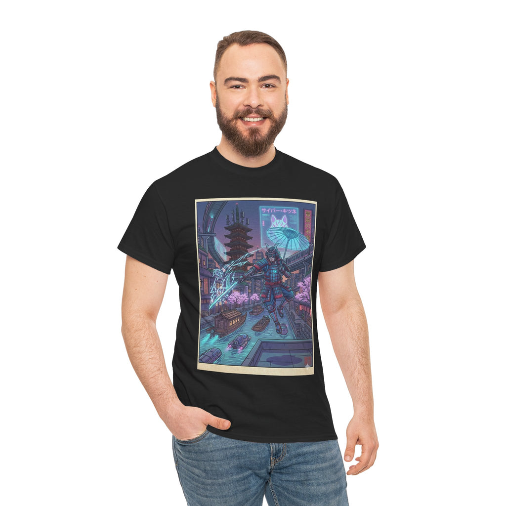 Cyberpunk Samurai Tee — Neon Night City Graphic T-Shirt - Japanese Streetwear T-Shirt | Tokyo Style X