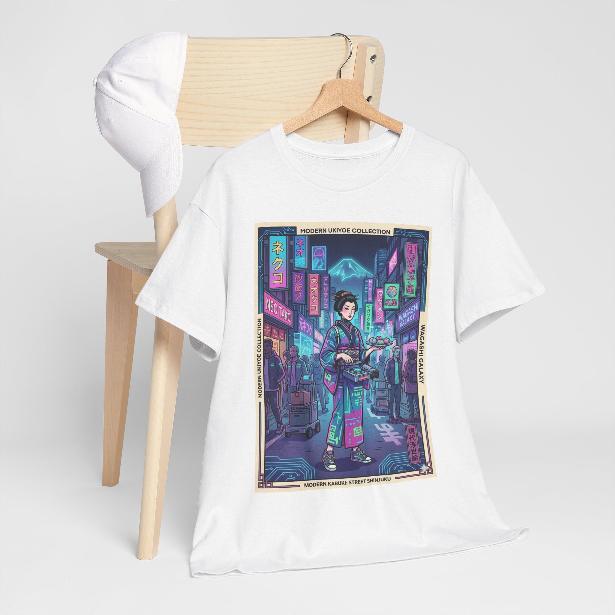 Cyber Geisha Streetwear T‑Shirt — Neon Tokyo Nightscape Graphic Tee