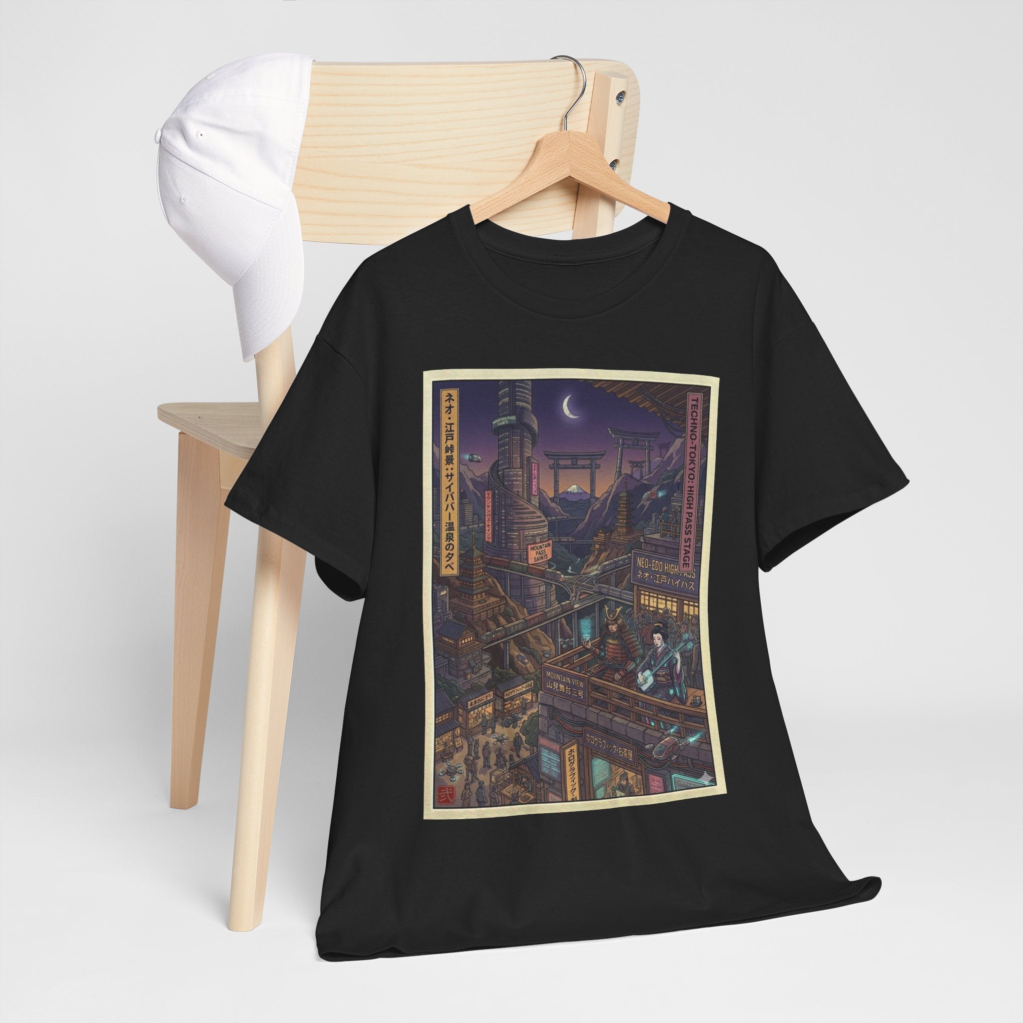 City of Lanterns Nightscape Tee — Cyberpunk Illustration T-Shirt - Japanese Streetwear T-Shirt | Tokyo Style X