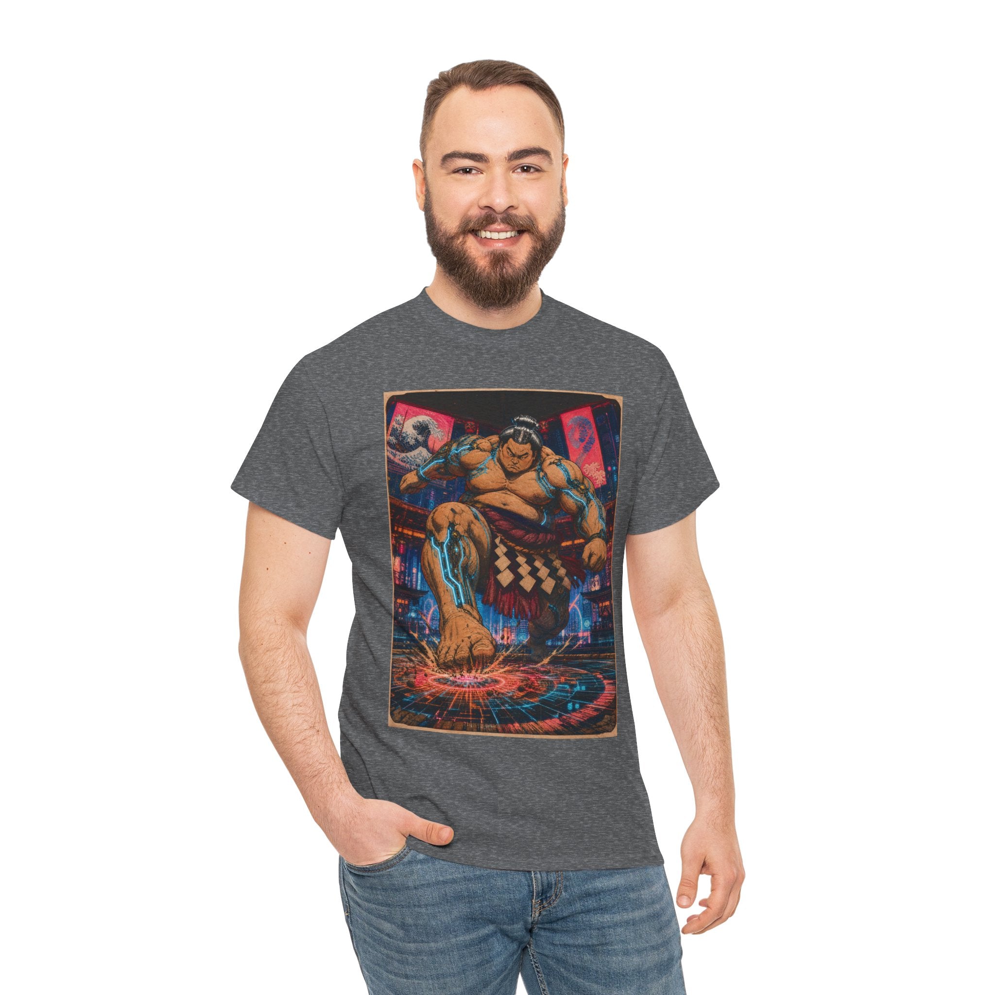 Sumo Fighter Graphic Tee — Retro Neon Street Art T-Shirt