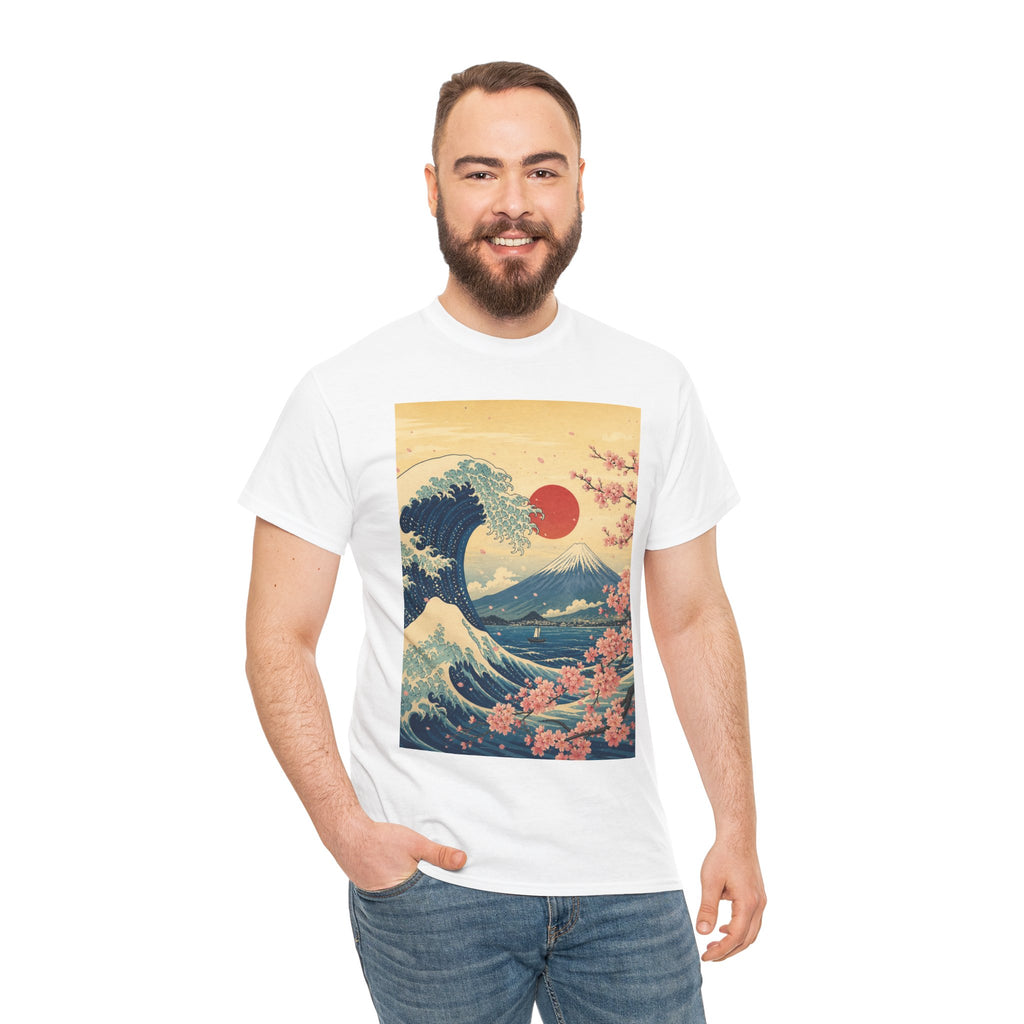 Vintage Japanese Wave Tee — Mount Fuji, Sakura & Red Sun Graphic T-Shirt