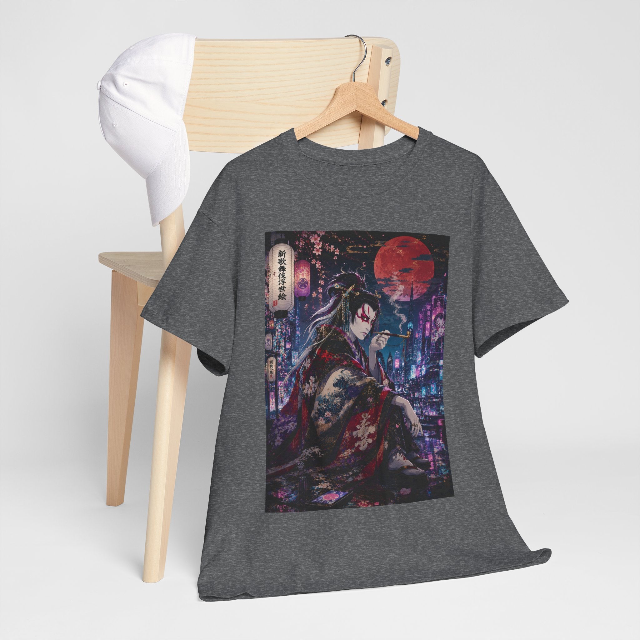 Anime Geisha Nightscape T-Shirt — Cyberpunk Kimono Art Tee
