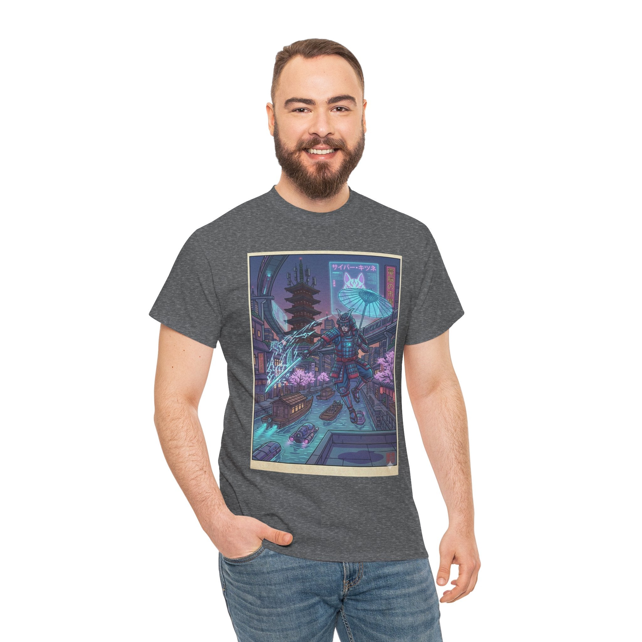 Cyberpunk Samurai Tee — Neon Night City Graphic T-Shirt - Japanese Streetwear T-Shirt | Tokyo Style X