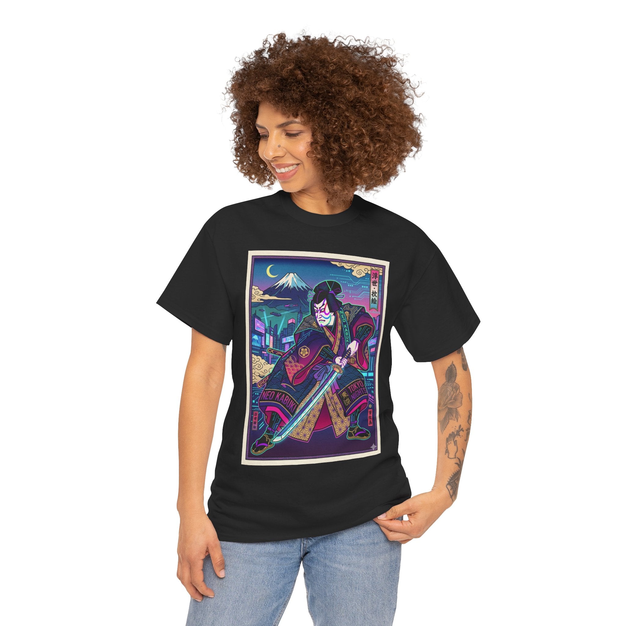 Samurai Night T-Shirt — Neon Ukiyo-e Sword Art Tee - Japanese Streetwear T-Shirt | Tokyo Style X