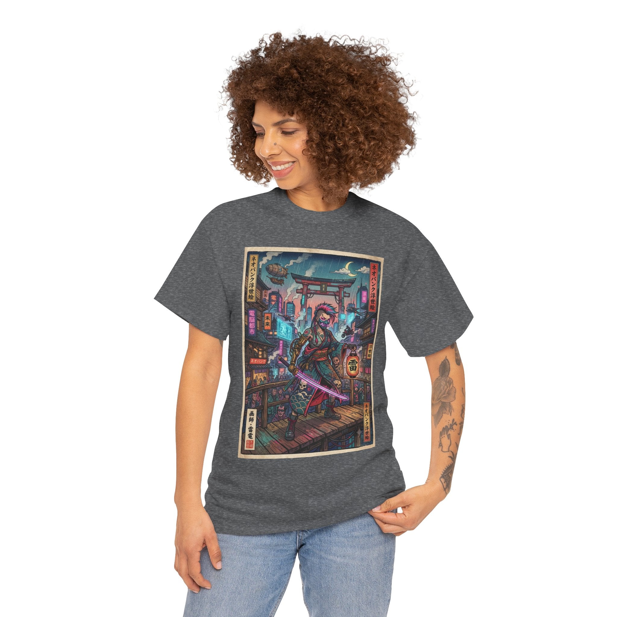 Cyber Samurai T‑Shirt — Neon Tokyo Warrior Graphic Tee