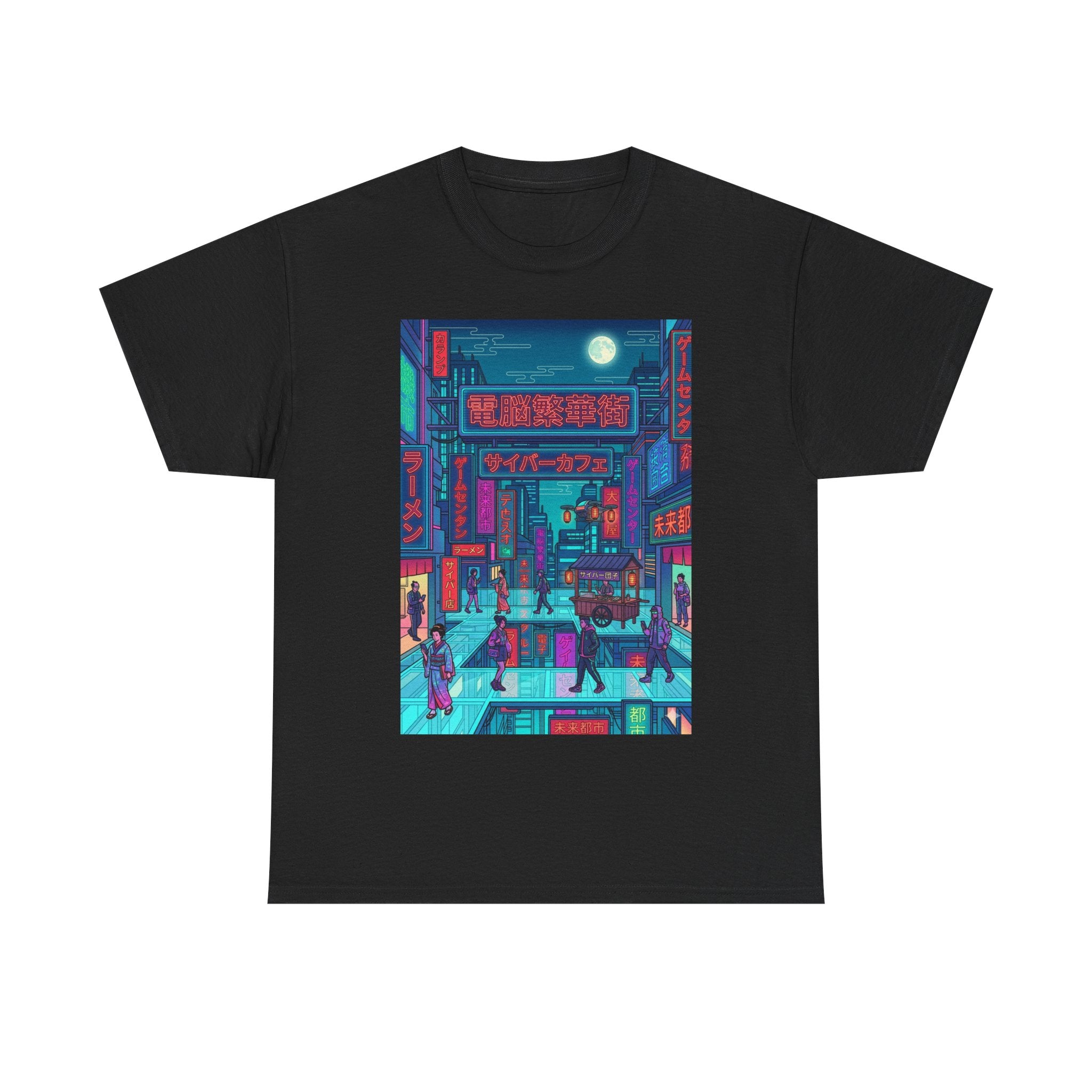 Cyberpunk Cityscape Tee — Neon Tokyo Street Scene Graphic T‑Shirt