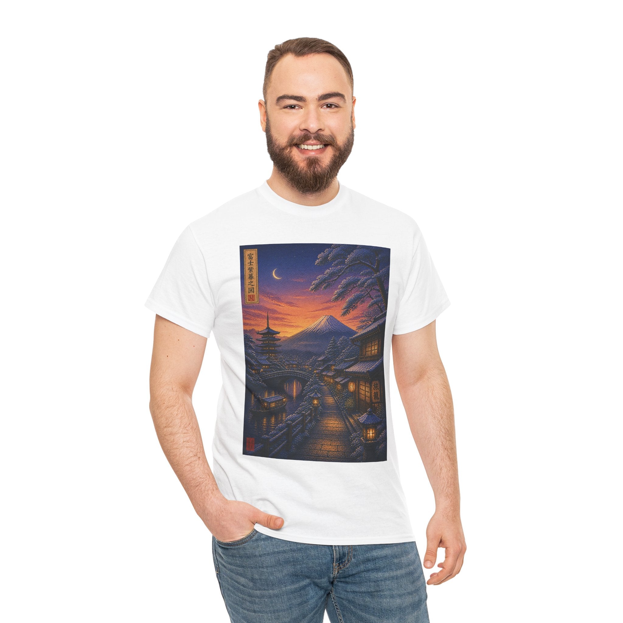 Japanese Nightscape Tee — Sunset Pagoda Streetwear