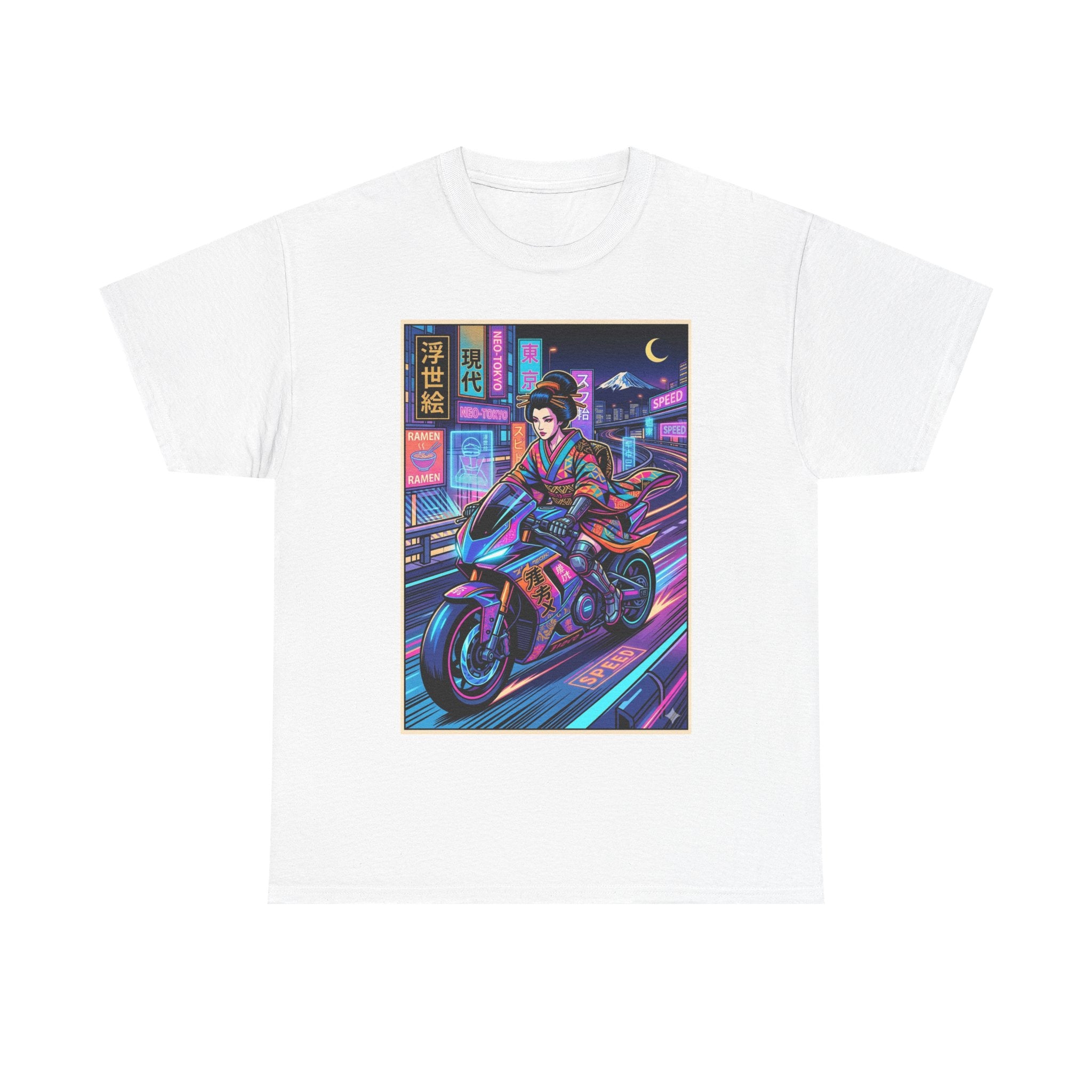 Neon Samurai Motorcycle Tee — Cyberpunk Night Rider Graphic T-Shirt