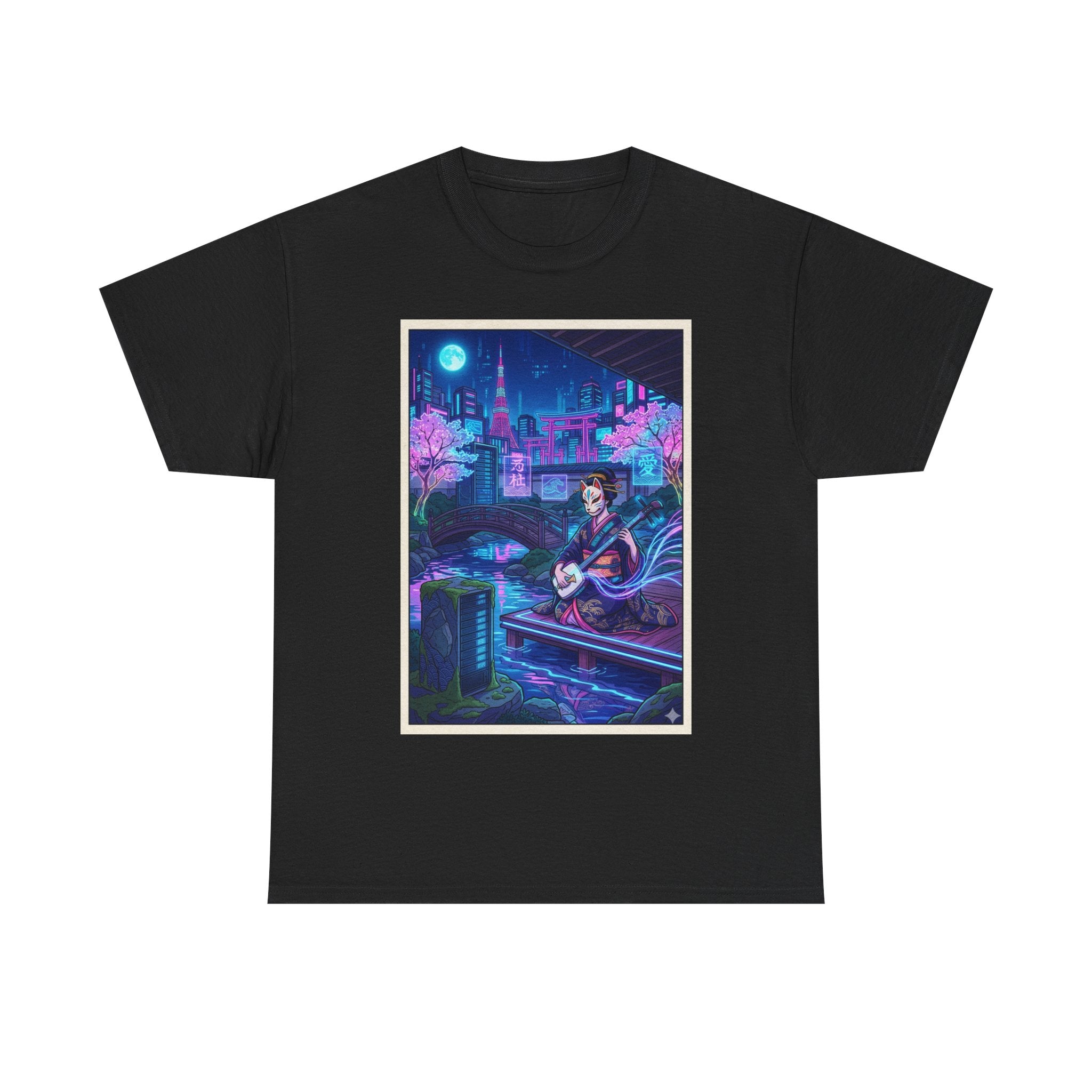 Anime Cyberpunk Guitarist T‑Shirt — Neon City Nightscape Tee