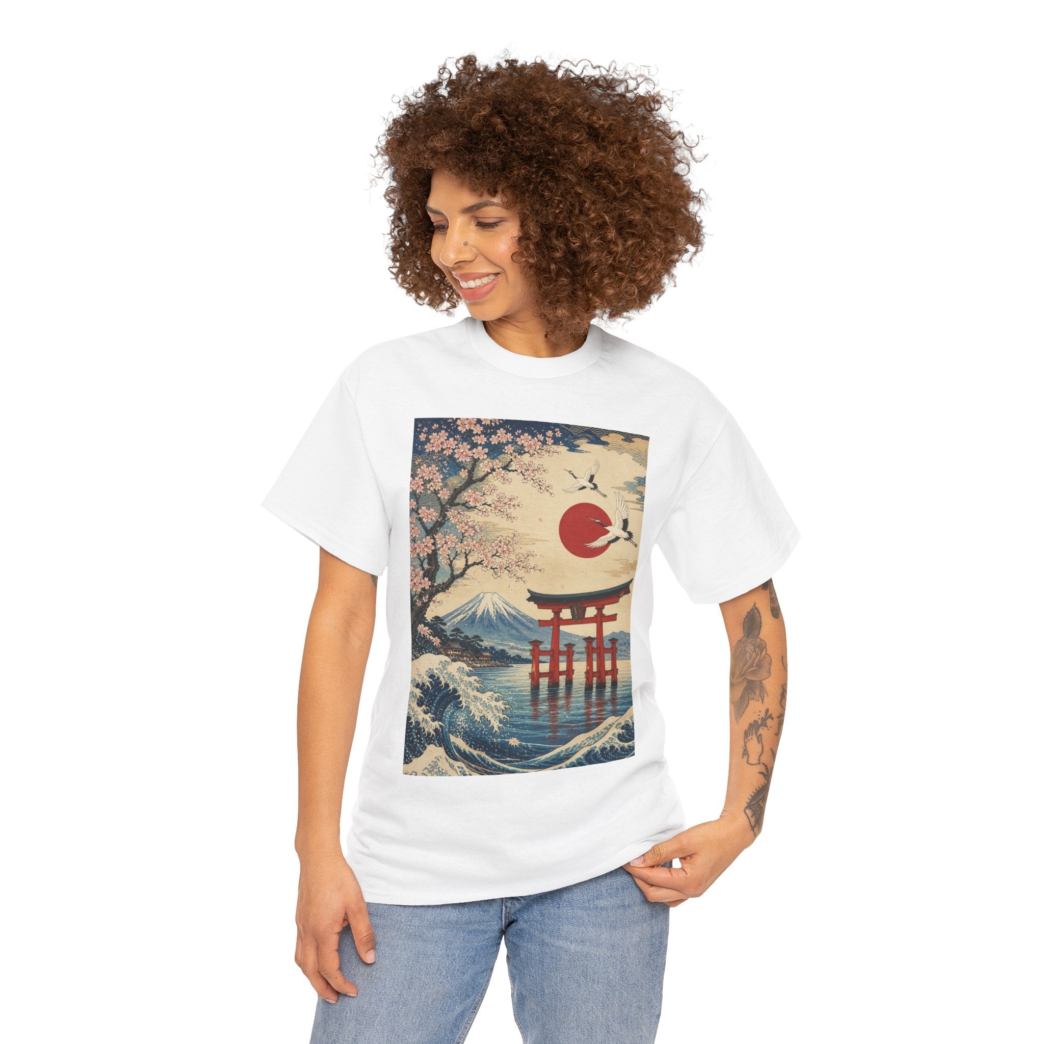 Japanese Landscape Tee — Torii, Mt. Fuji & Cherry Blossom Graphic Shirt