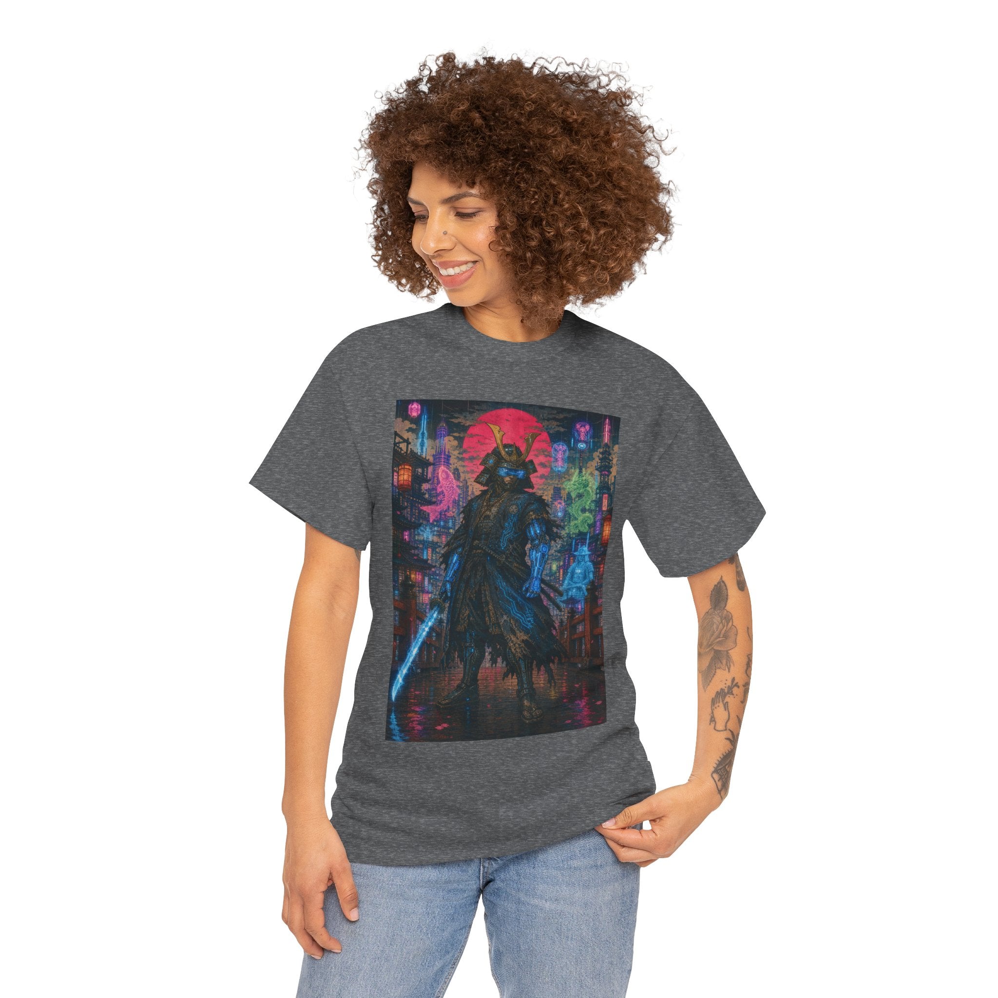 Cyber Samurai T‑Shirt — Neon Ronin Sword Art Tee