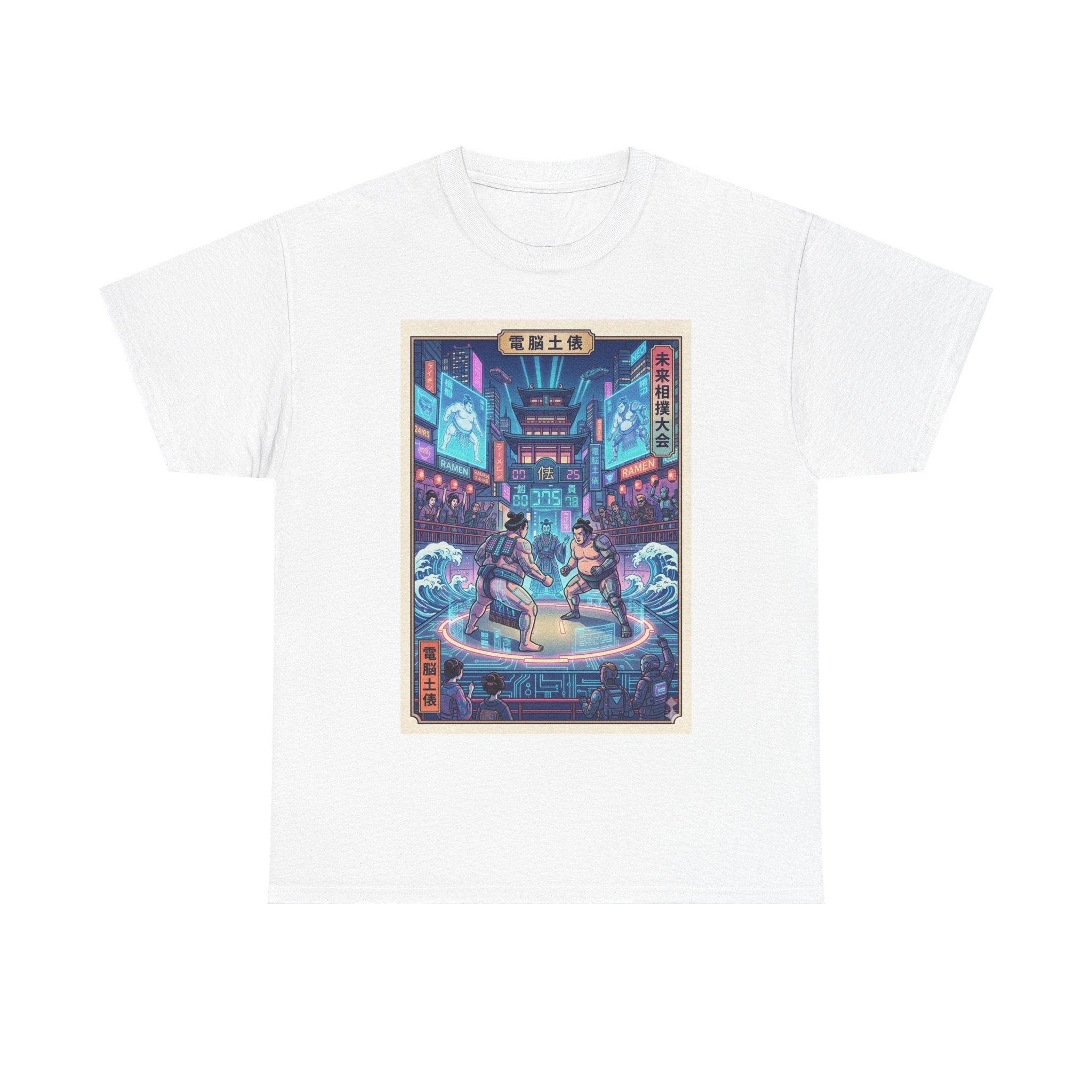 Retro Cyberpunk Fight Scene T-Shirt — Neon Samurai vs Ronin Graphic Tee