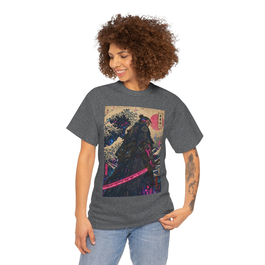Samurai Wave T-Shirt — Neon Katana Japanese Ukiyo-e Graphic Tee - Japanese Streetwear T-Shirt | Tokyo Style X
