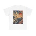 Japanese Crane Sunset T-Shirt — Vintage Wave & Cherry Blossom Graphic Tee